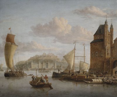 Nördlicher Hafen an einem Schloss mit zahlreichen Lastbooten und Kaufleuten von Jakobus storck